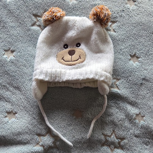 Baby strickmütze weiß braun - strickmütze,
